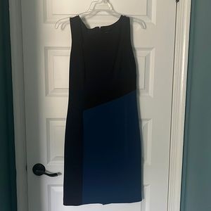 White House Black Market asymmetrical neckline, navy dress